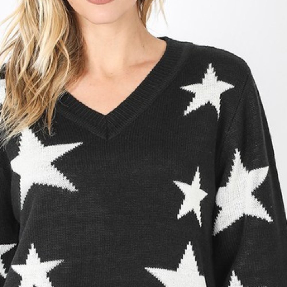 Casual Star Pattern V Neck Knit Sweater - Picture 4 of 5